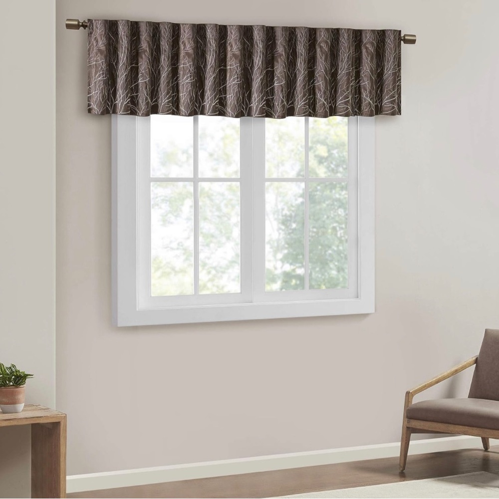 Madison Park Andora Faux Silk Embroidered Window Valances 50 x 18" Chocolate